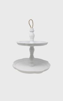 CHIC WHITE ENGRAVED 2 LAYER CAKE STAND