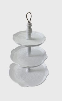 CHIC WHITE ENGRAVED 3 LAYER CAKE STAND