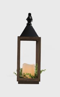 OPEN WOOD LANTERN WITH FLAMELESS CANDLE (LARGE)
