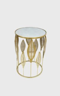 GOLD LEAF SIDE TABLE WITH MIRRORED TOP  (LARGE)