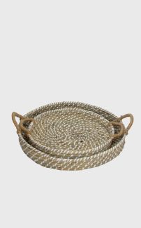 WHITE & NATURAL GRASS ROUND TRAYS  (LARGE)
